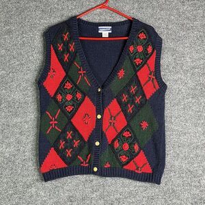 Vintage Pendleton Knit Sweater Vest Cárdigan Women Large V-neck Geometric Argyle